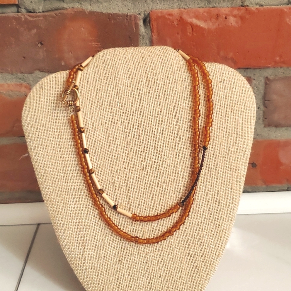Layered hand beaded necklace